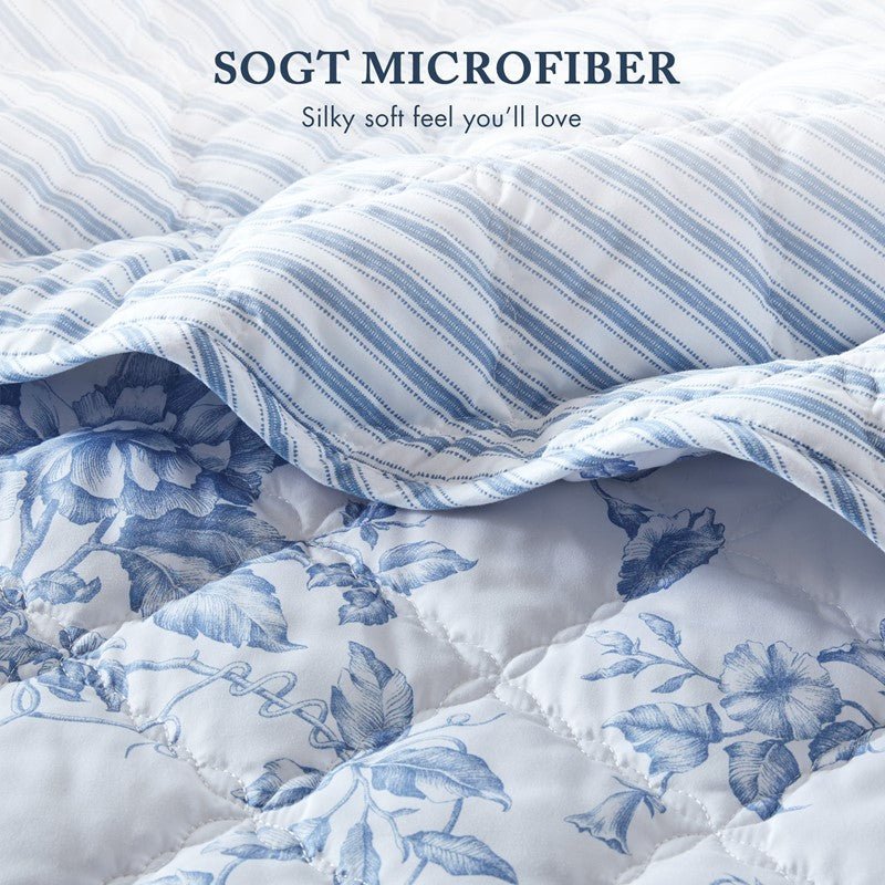 Adele Vintage Cottage Style Scalloped Edge Quilt Set | Blue - Quahog Bay Bedding