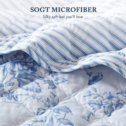 Adele Vintage Cottage Style Scalloped Edge Quilt Set | Blue - Quahog Bay Bedding