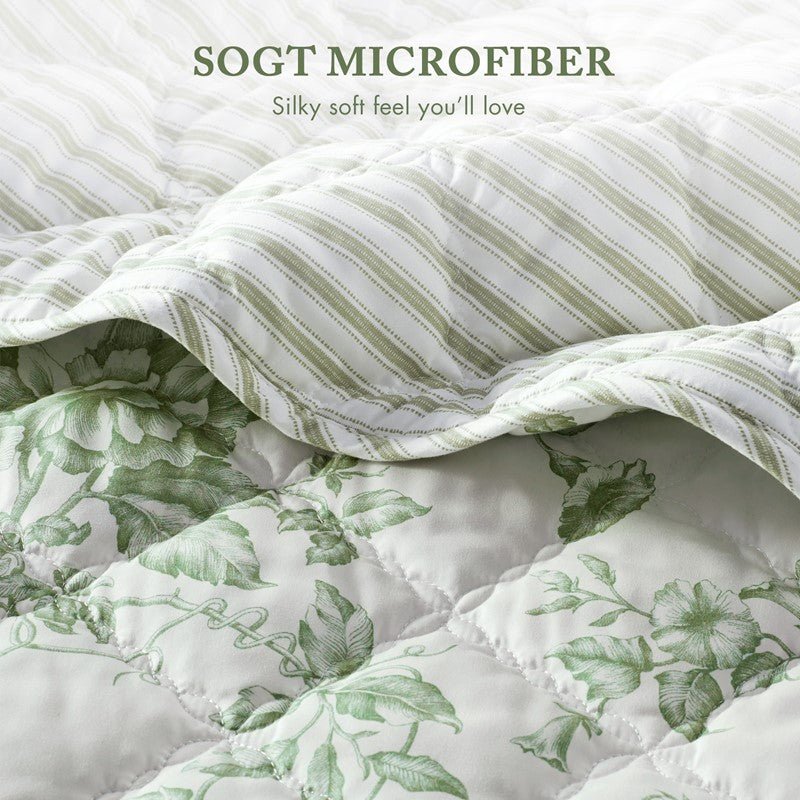 Adele Vintage Cottage Style Scalloped Edge Quilt Set | Green - Quahog Bay Bedding