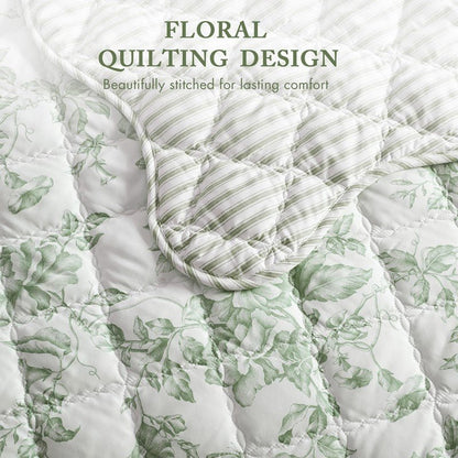 Adele Vintage Cottage Style Scalloped Edge Quilt Set | Green - Quahog Bay Bedding