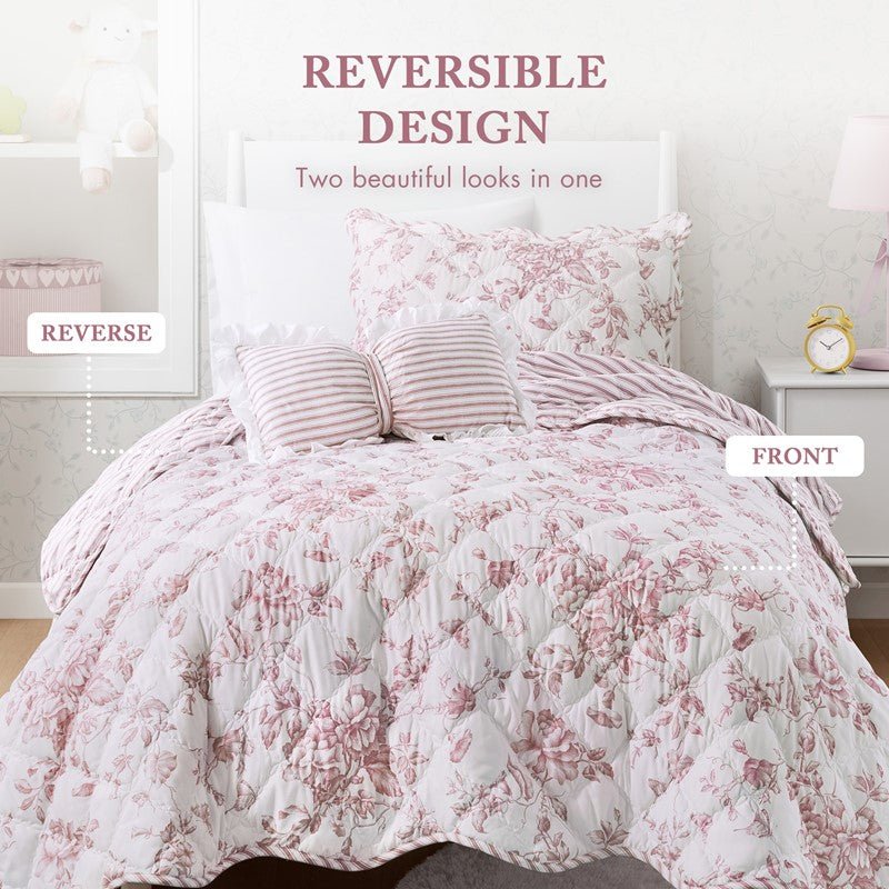Adele Vintage Cottage Style Scalloped Edge Quilt Set | Pink - Quahog Bay Bedding
