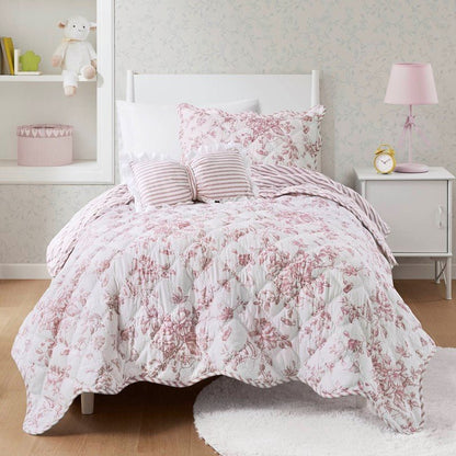 Adele Vintage Cottage Style Scalloped Edge Quilt Set | Pink - Quahog Bay Bedding