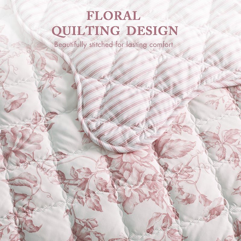 Adele Vintage Cottage Style Scalloped Edge Quilt Set | Pink - Quahog Bay Bedding