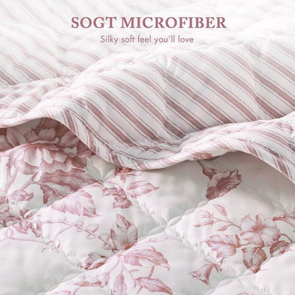 Adele Vintage Cottage Style Scalloped Edge Quilt Set | Pink - Quahog Bay Bedding