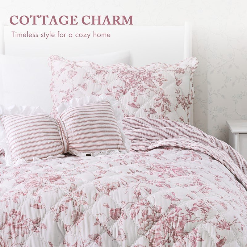 Adele Vintage Cottage Style Scalloped Edge Quilt Set | Pink - Quahog Bay Bedding