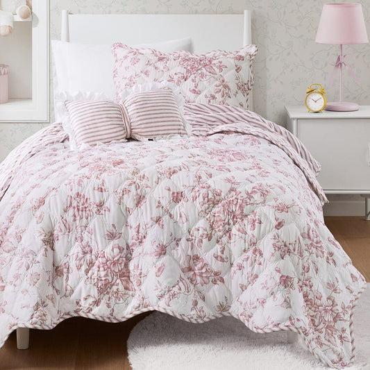 Adele Vintage Cottage Style Scalloped Edge Quilt Set | Pink - Quahog Bay Bedding