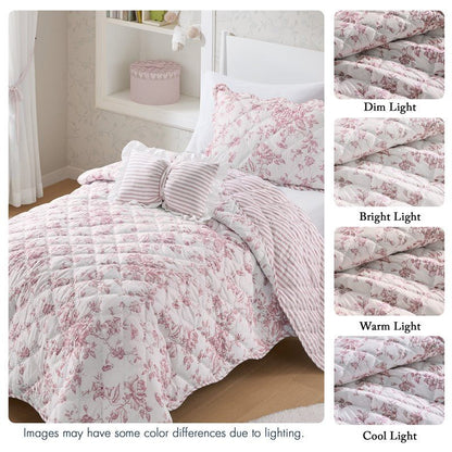 Adele Vintage Cottage Style Scalloped Edge Quilt Set | Pink - Quahog Bay Bedding