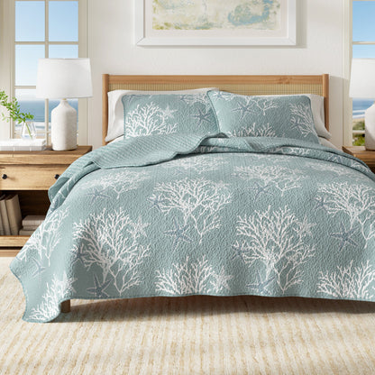 Fenwick Teal Coral Quilt Set - Coastal Quilts