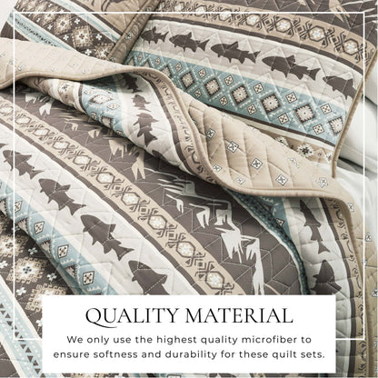 Lodge Themed Quilt Set - Moose, Fish & Nature Themed Bedding
