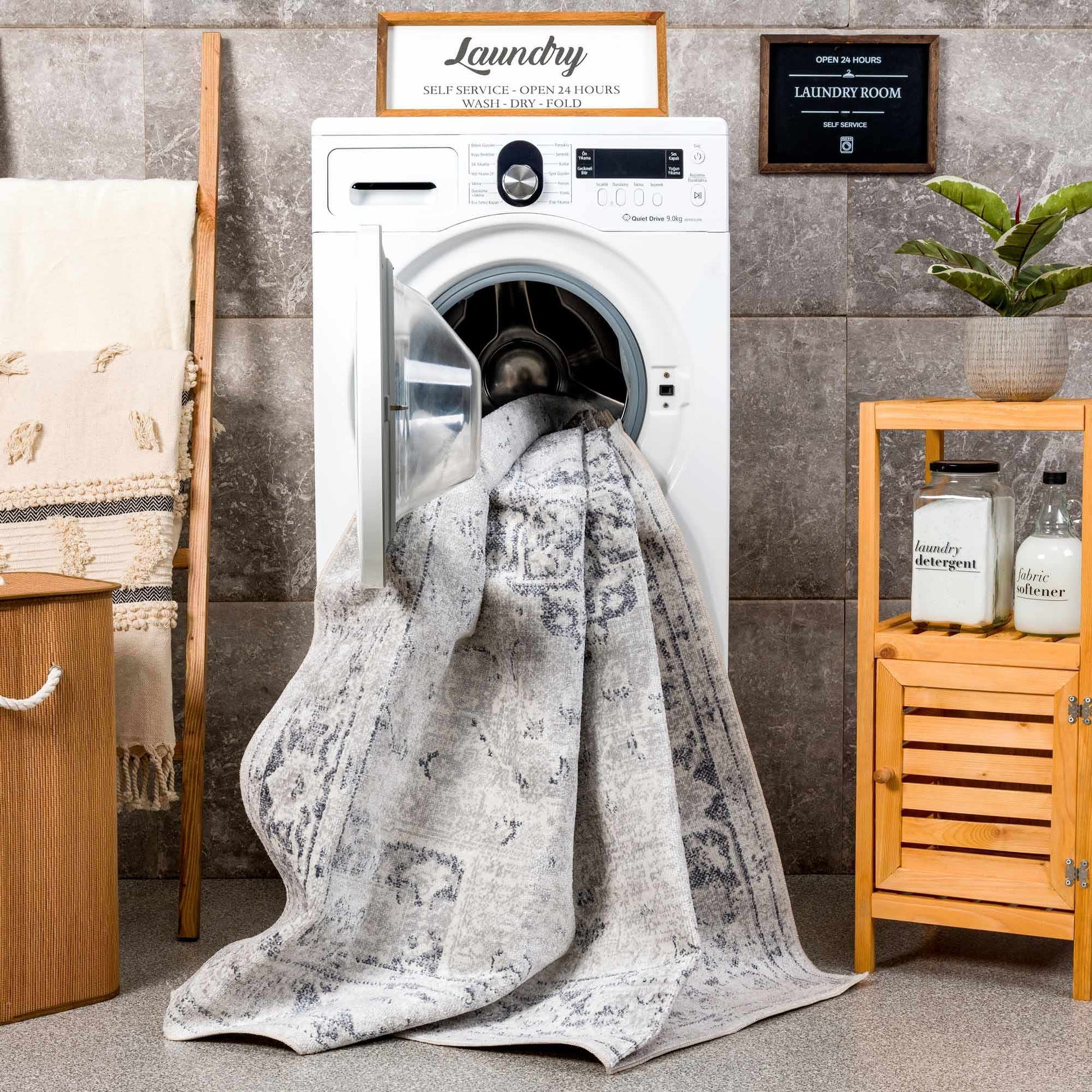 Akram Antrasit Flat Pile Washable Rug - Quahog Bay Bedding