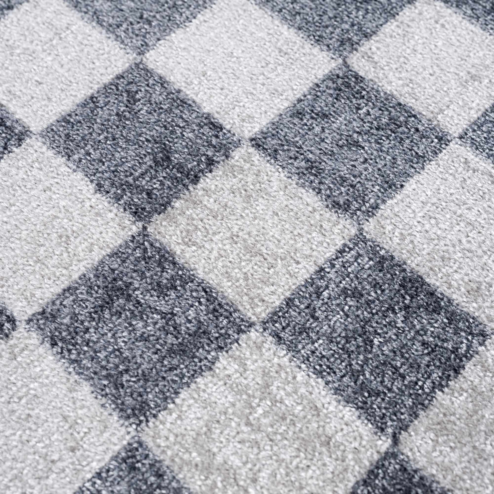 Alie Blue Gray Checkered Washable Rug - Quahog Bay Bedding