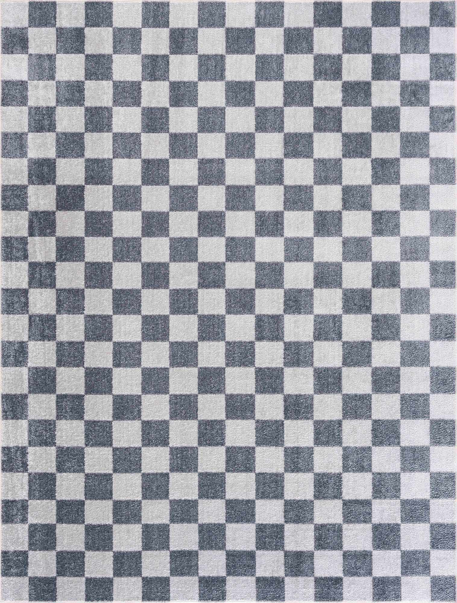 Alie Blue Gray Checkered Washable Rug - Quahog Bay Bedding