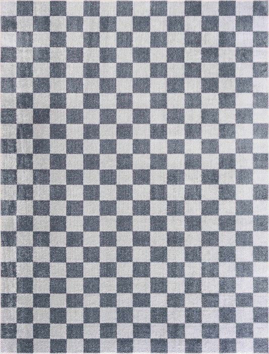 Alie Blue Gray Checkered Washable Rug - Quahog Bay Bedding