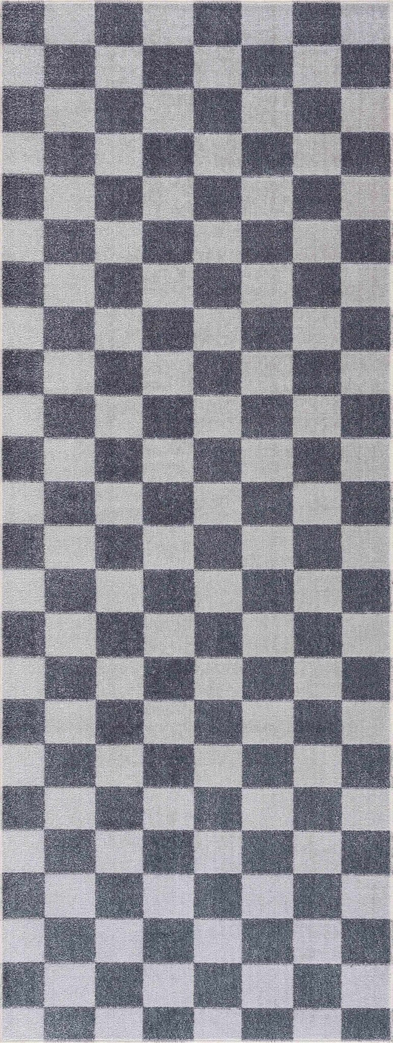 Alie Blue Gray Checkered Washable Rug - Quahog Bay Bedding