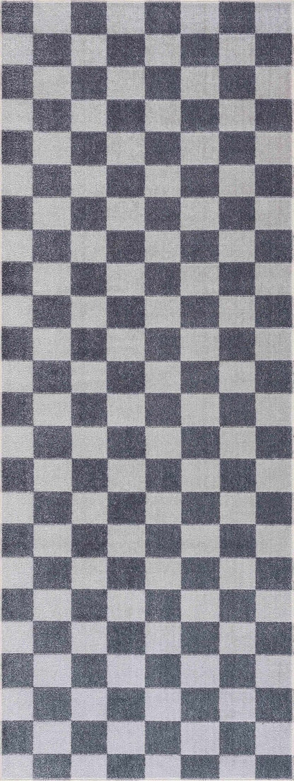 Alie Blue Gray Checkered Washable Rug - Quahog Bay Bedding