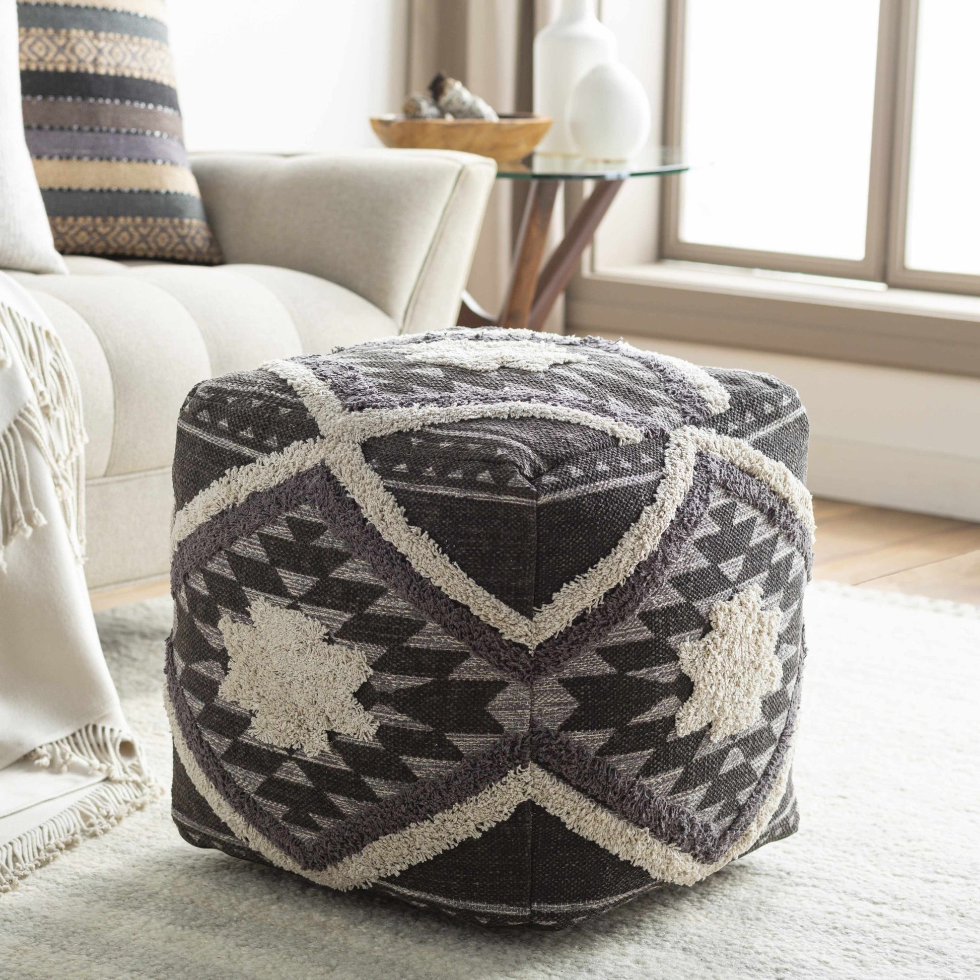 Almondbank Handwoven Beige Cotton Pouf - Quahog Bay Bedding
