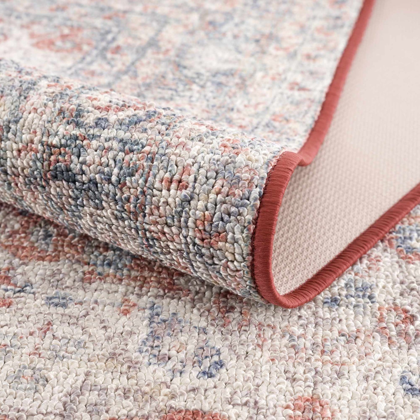 Ambre Burgundy, Blue & Beige Washable Area Rug - Quahog Bay Bedding