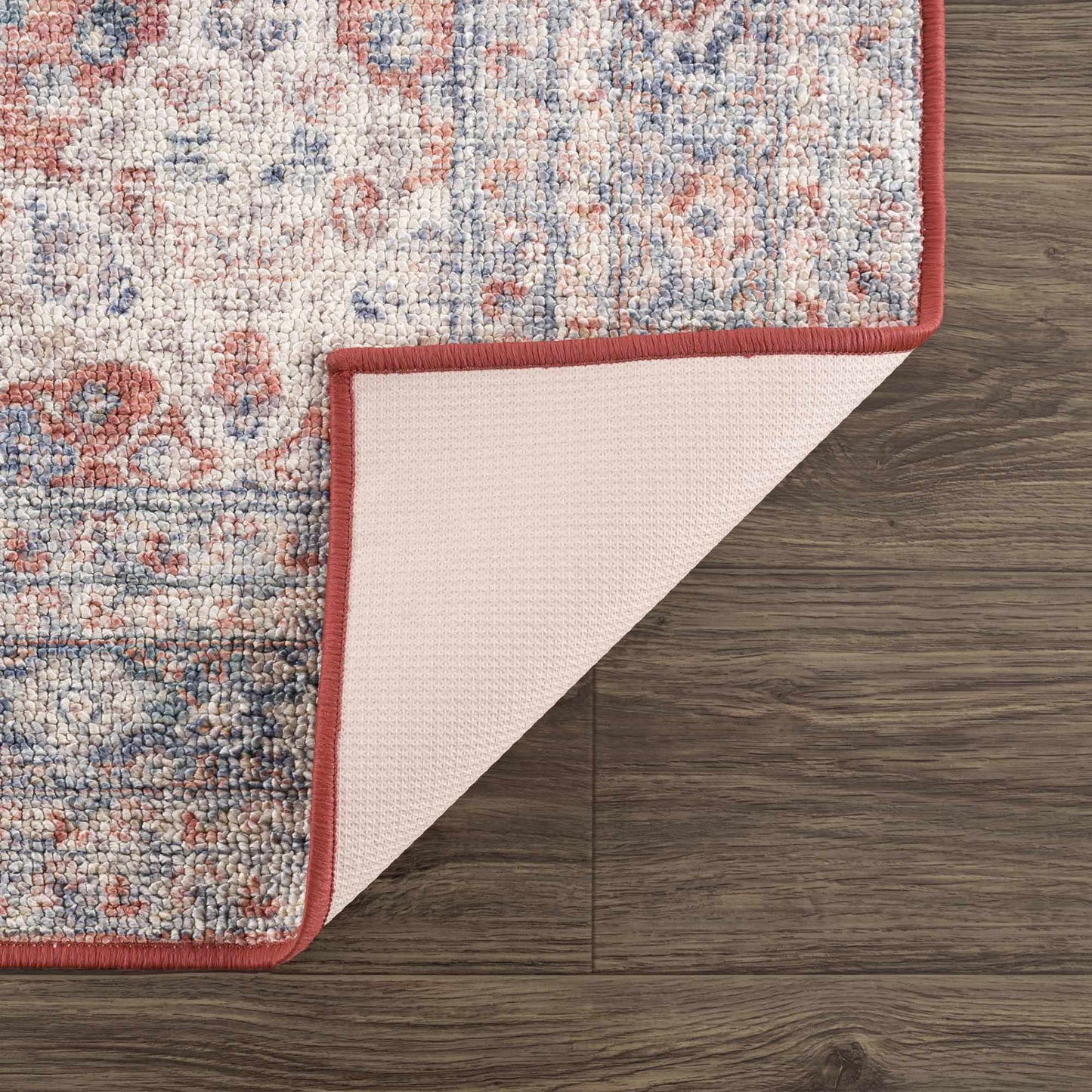 Ambre Burgundy, Blue & Beige Washable Area Rug - Quahog Bay Bedding