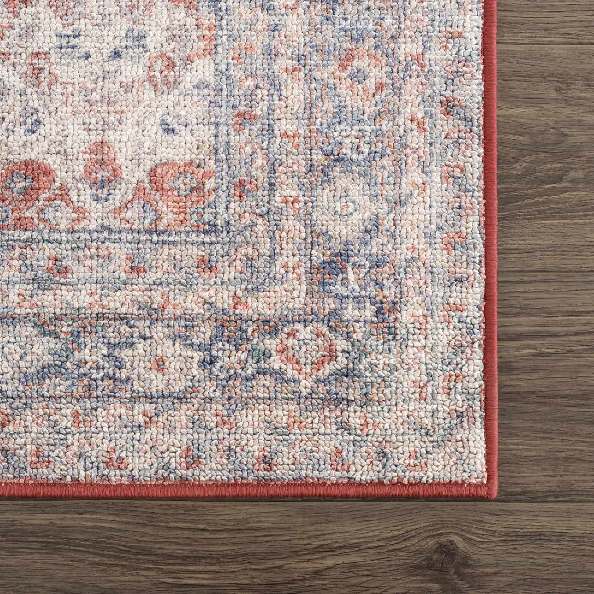 Ambre Burgundy, Blue & Beige Washable Area Rug - Quahog Bay Bedding