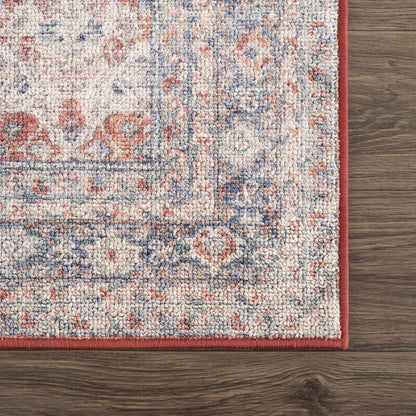 Ambre Burgundy, Blue & Beige Washable Area Rug - Quahog Bay Bedding