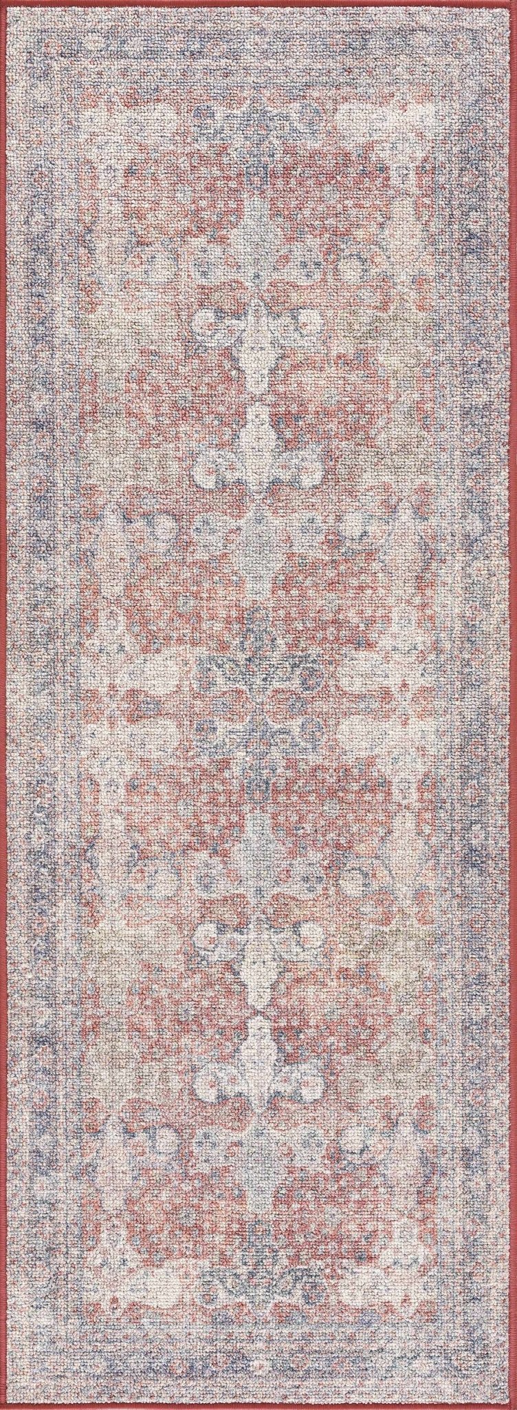 Ambre Burgundy, Blue & Beige Washable Area Rug - Quahog Bay Bedding