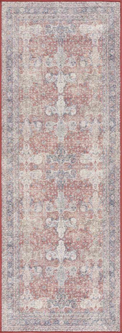 Ambre Burgundy, Blue & Beige Washable Area Rug - Quahog Bay Bedding