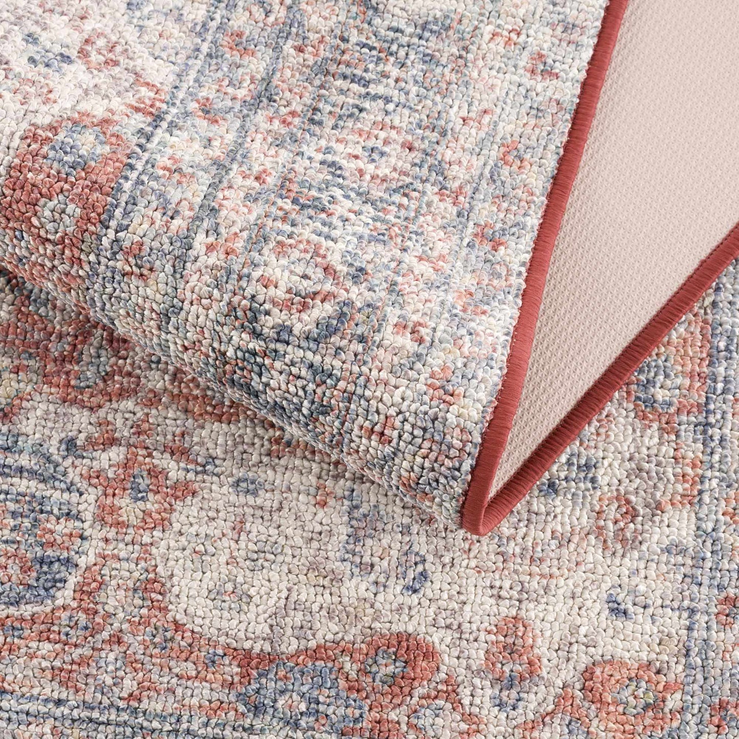 Ambre Burgundy, Blue & Beige Washable Area Rug - Quahog Bay Bedding
