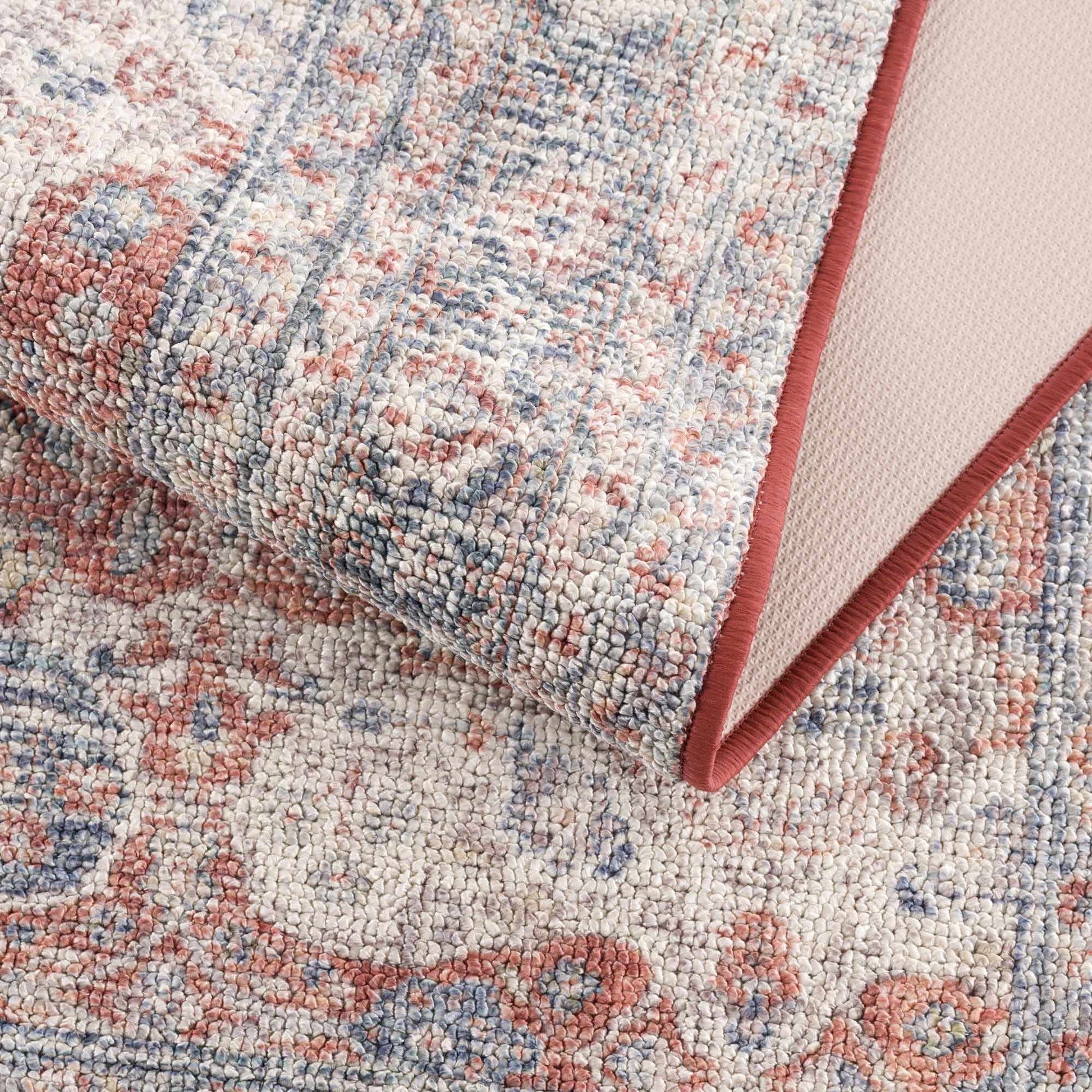 Ambre Burgundy, Blue & Beige Washable Area Rug - Quahog Bay Bedding