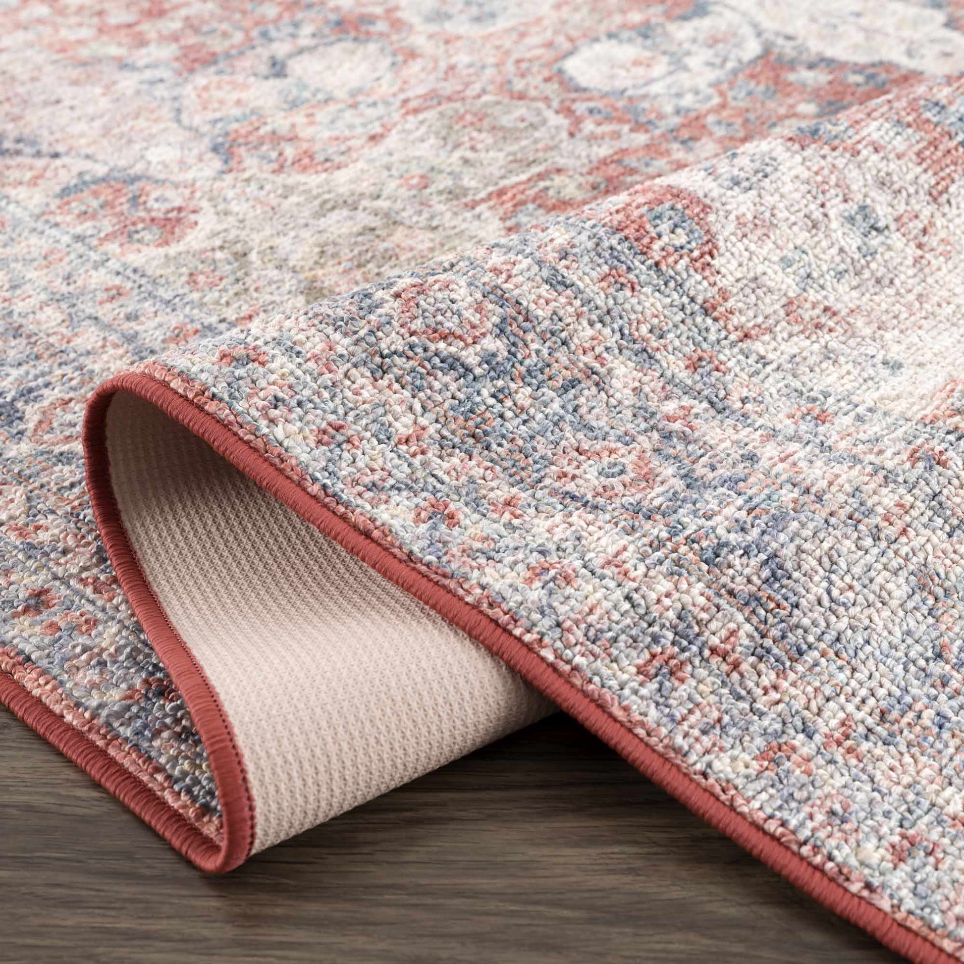 Ambre Burgundy, Blue & Beige Washable Area Rug - Quahog Bay Bedding