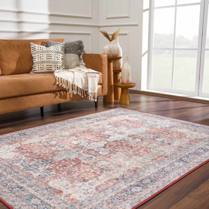 Ambre Burgundy, Blue & Beige Washable Area Rug - Quahog Bay Bedding