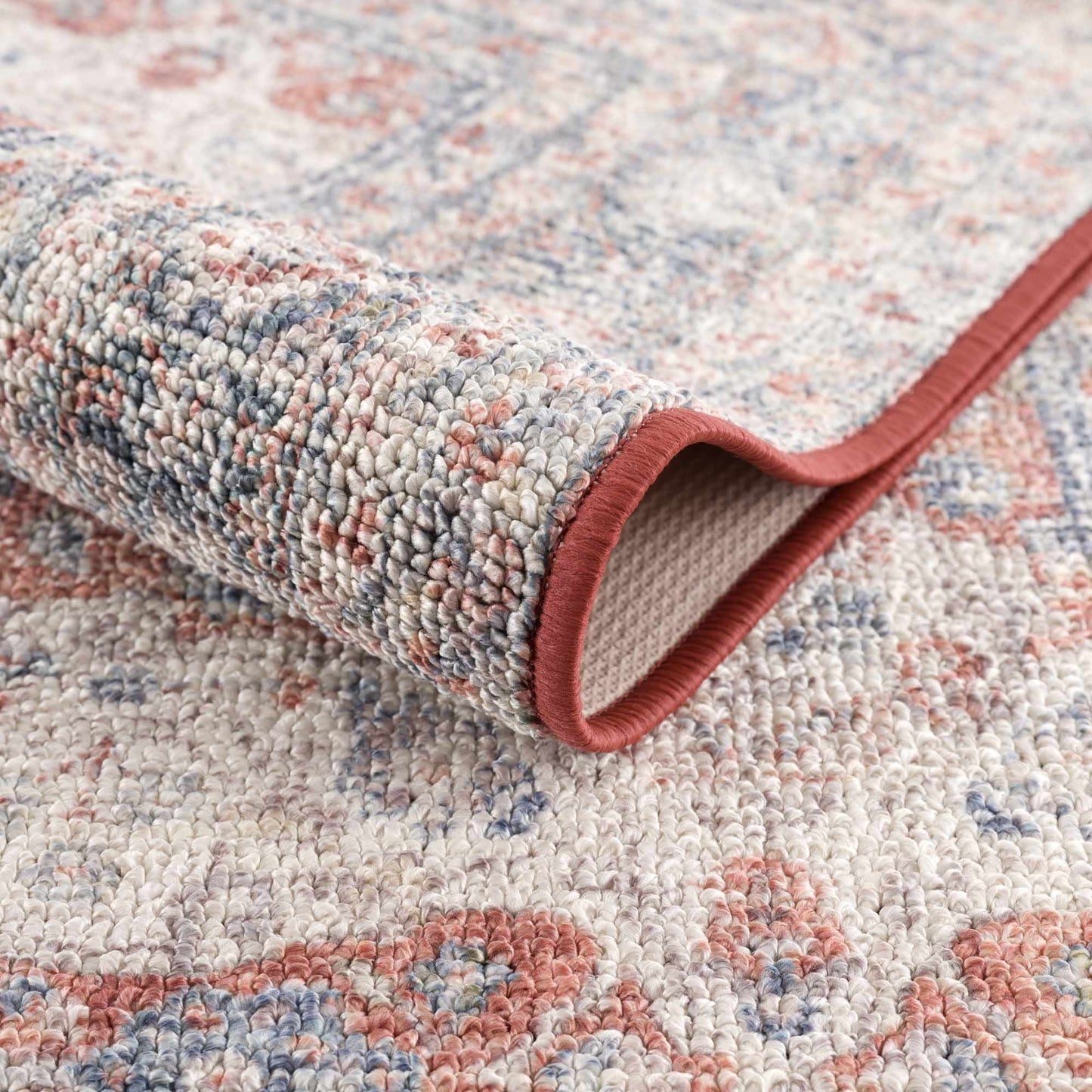 Ambre Burgundy, Blue & Beige Washable Area Rug - Quahog Bay Bedding
