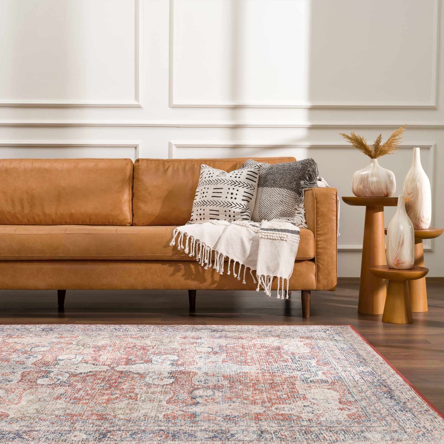 Ambre Burgundy, Blue & Beige Washable Area Rug - Quahog Bay Bedding