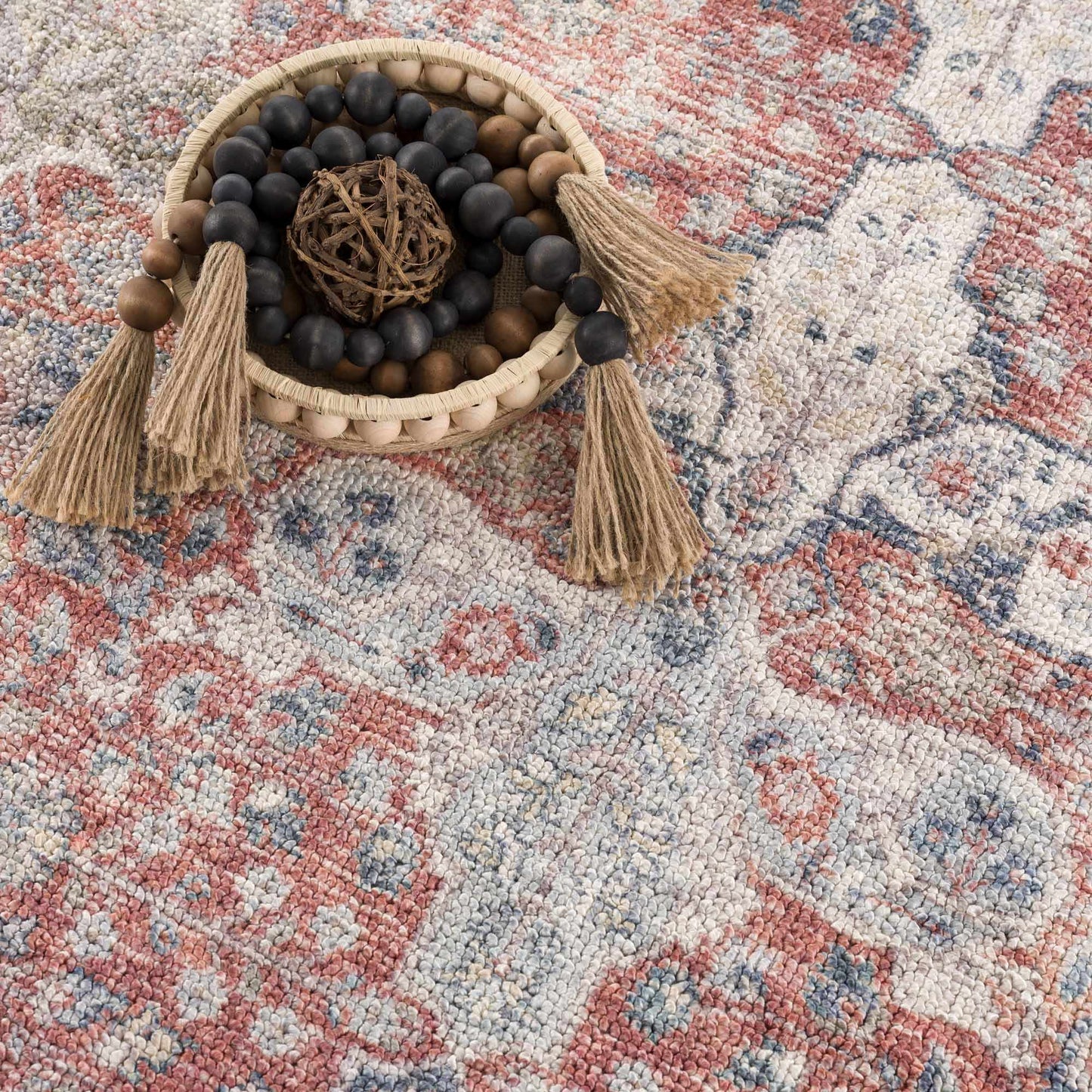 Ambre Burgundy, Blue & Beige Washable Area Rug - Quahog Bay Bedding