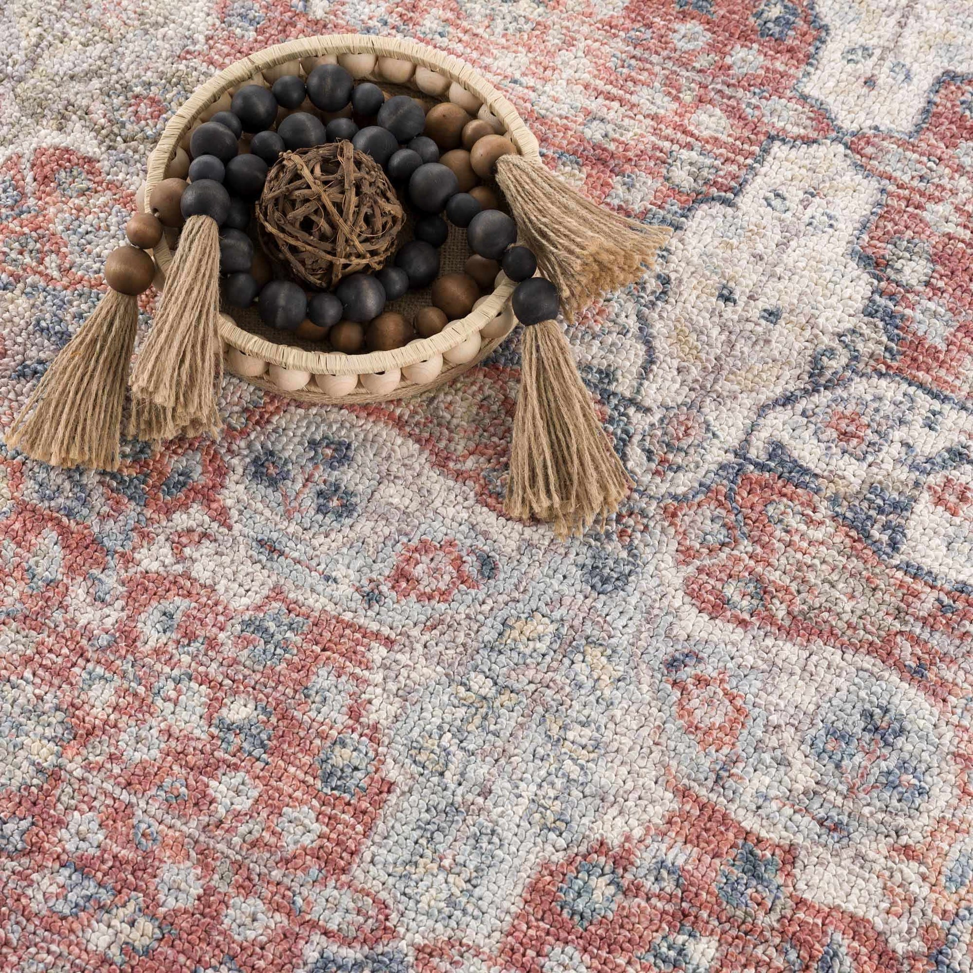Ambre Burgundy, Blue & Beige Washable Area Rug - Quahog Bay Bedding
