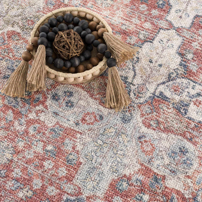 Ambre Burgundy, Blue & Beige Washable Area Rug - Quahog Bay Bedding