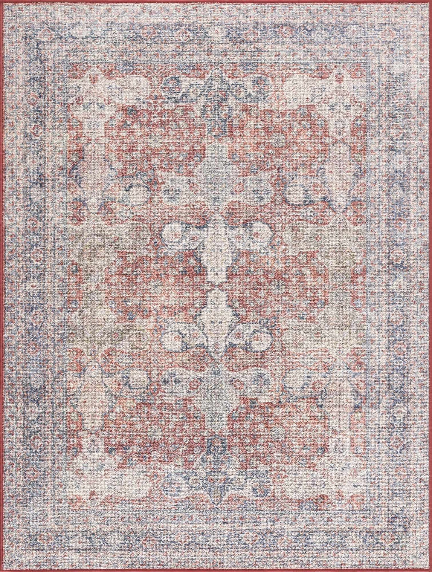 Ambre Burgundy, Blue & Beige Washable Area Rug - Quahog Bay Bedding