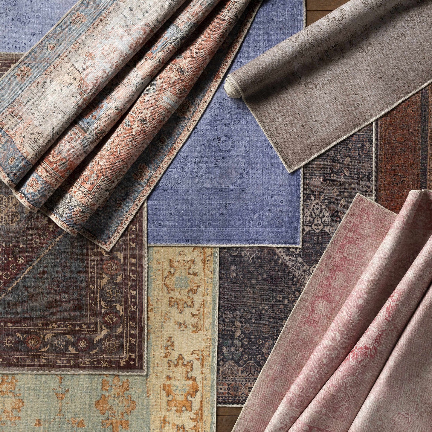 Bethany Vintage Flat Pile Washable Rug