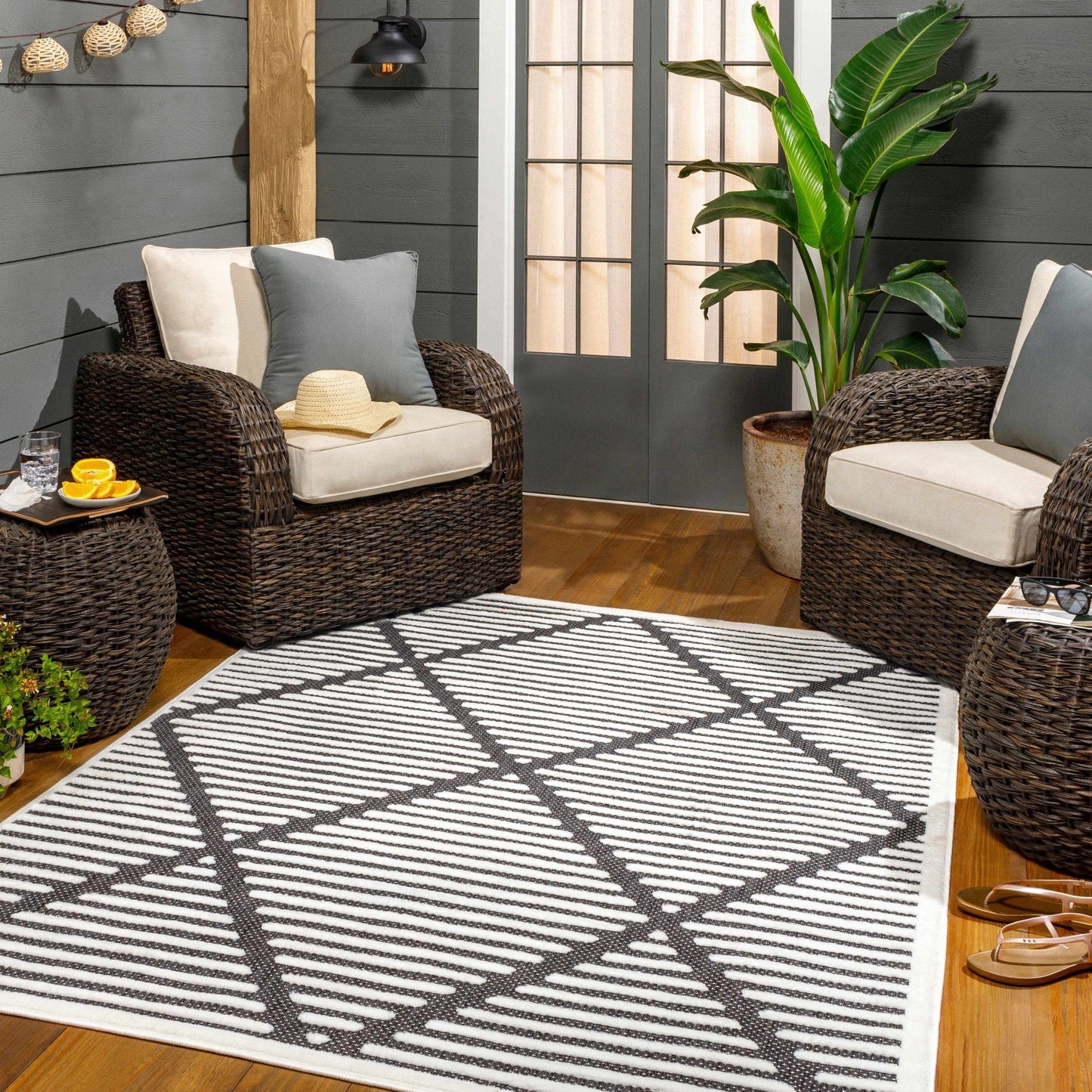Anah 3D Black Outdoor Rug - Quahog Bay Bedding
