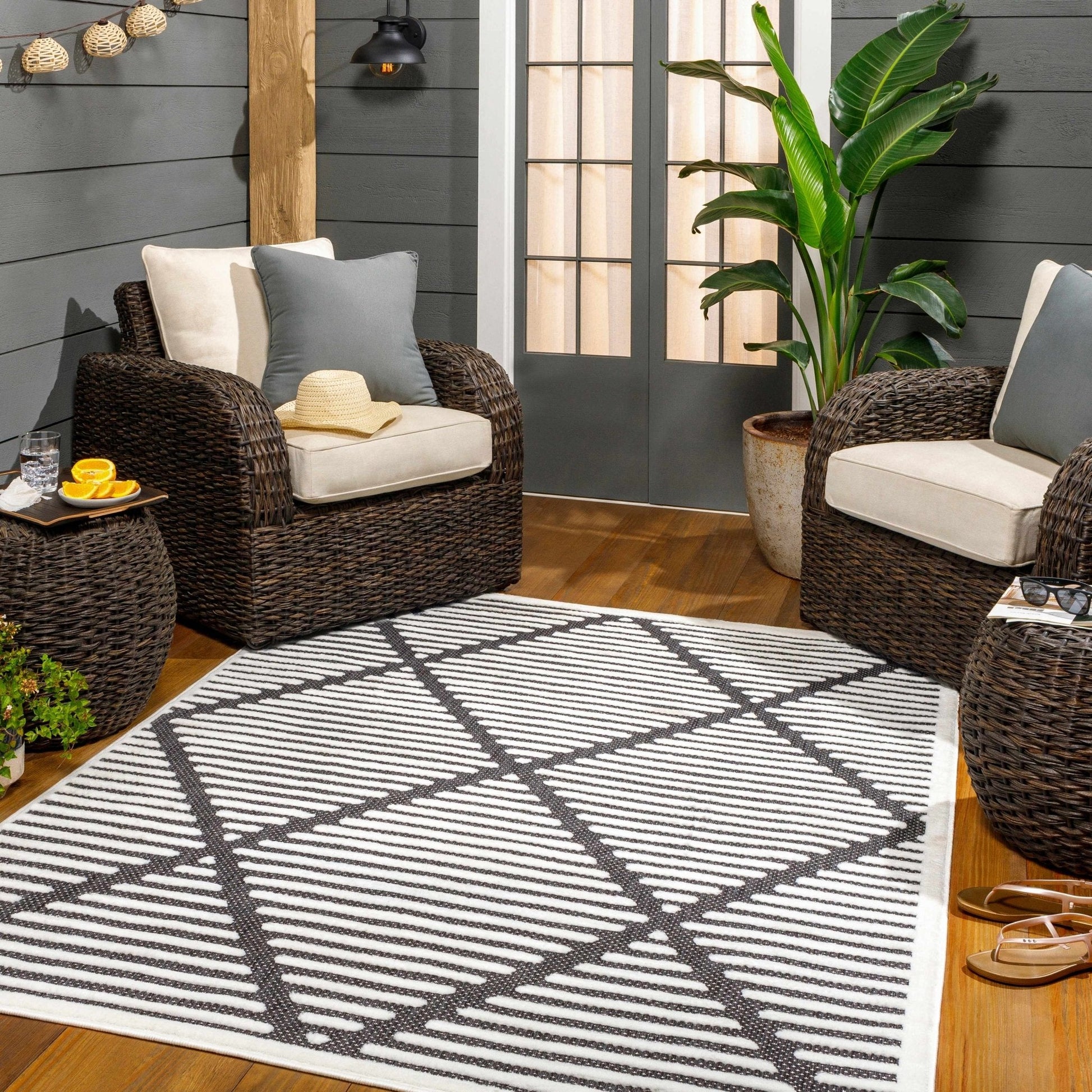 Anah 3D Black Outdoor Rug - Quahog Bay Bedding