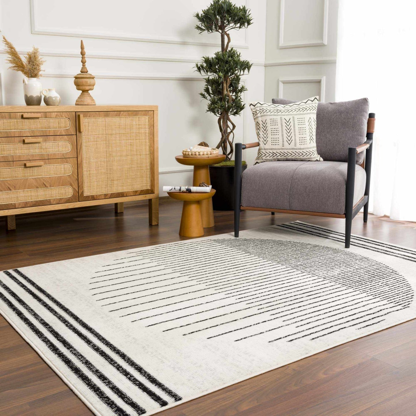 Angus Black & White Striped - Geometric Area Rug - Quahog Bay Bedding