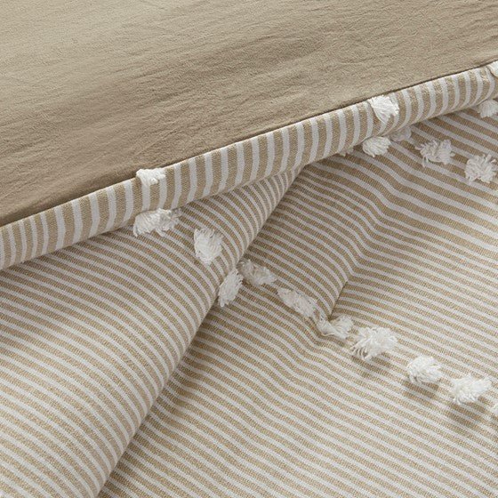Anslee Jacquard Yarn Dyed Cotton 3PC Comforter Set - Soft White & Taupe Hues - Quahog Bay Bedding
