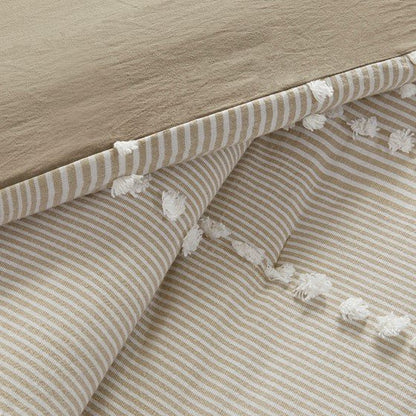 Anslee Jacquard Yarn Dyed Cotton 3PC Comforter Set - Soft White & Taupe Hues - Quahog Bay Bedding