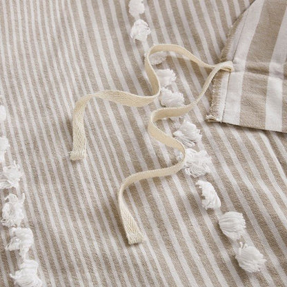 Anslee Jacquard Yarn Dyed Cotton 3PC Duvet Cover Set - Soft White And Taupe Hues - Quahog Bay Bedding