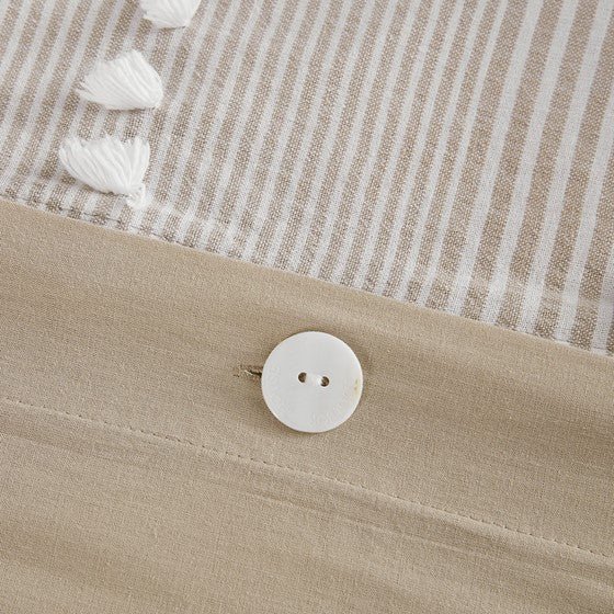 Anslee Jacquard Yarn Dyed Cotton 3PC Duvet Cover Set - Soft White And Taupe Hues - Quahog Bay Bedding