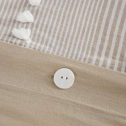 Anslee Jacquard Yarn Dyed Cotton 3PC Duvet Cover Set - Soft White And Taupe Hues - Quahog Bay Bedding