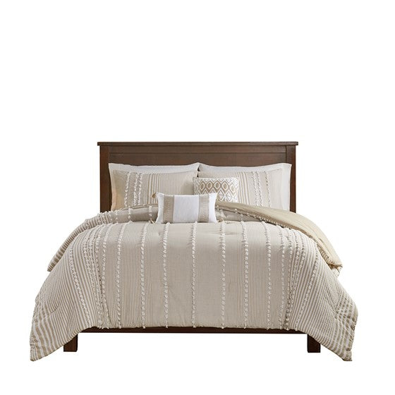 Anslee 3 Piece Cotton Yarn Dyed Duvet Cover Set Taupe