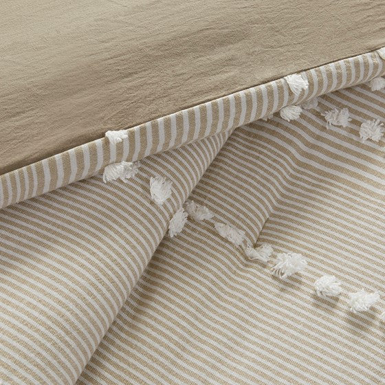 Anslee 3 Piece Cotton Yarn Dyed Duvet Cover Set Taupe