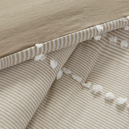 Anslee 3 Piece Cotton Yarn Dyed Comforter Set Taupe