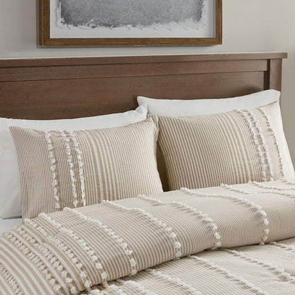 Anslee 3 Piece Cotton Yarn Dyed Comforter Set Taupe