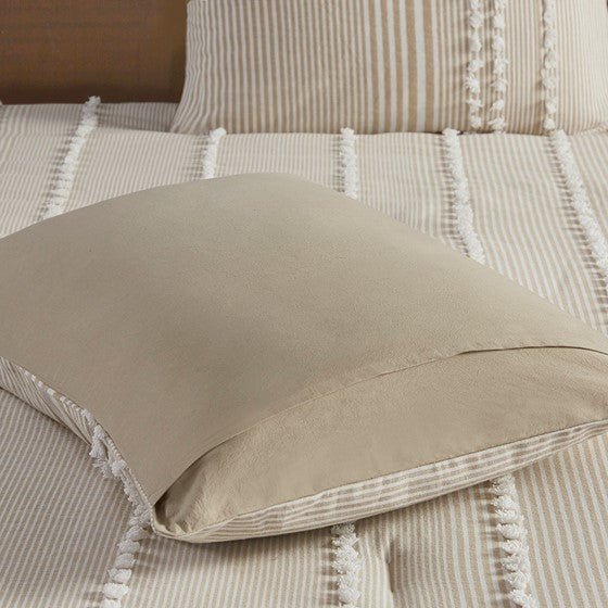 Anslee 3 Piece Cotton Yarn Dyed Duvet Cover Set Taupe